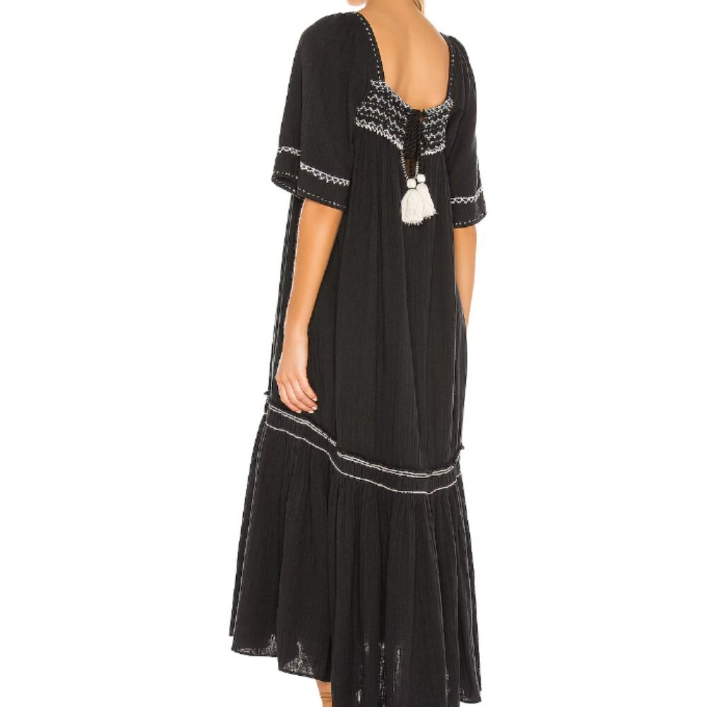 Black Embroidered Square-Neck Maxi Dress - Picture 2 of 6